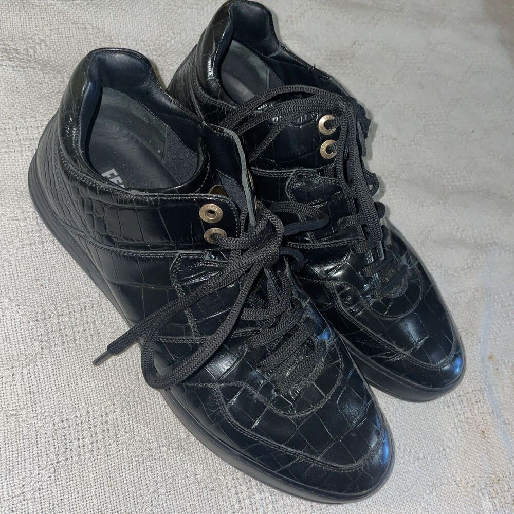 Salvatore Ferragamo Men’s Croc Motif Athletics Size 11.5 D Black Leather Luxury